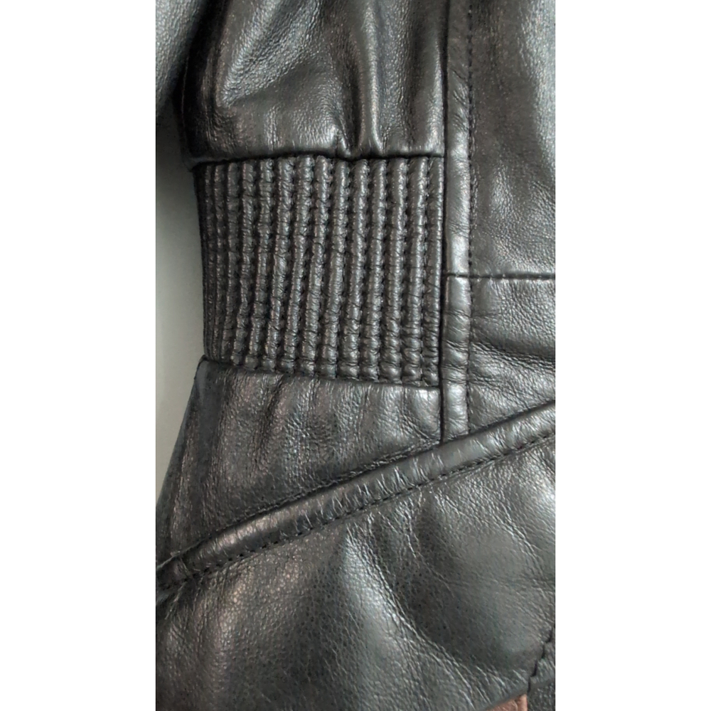 Danier Black & Brown Insulated zip up Leather Jacket w hood size 2XS p2p18" - Picture 3 of 8